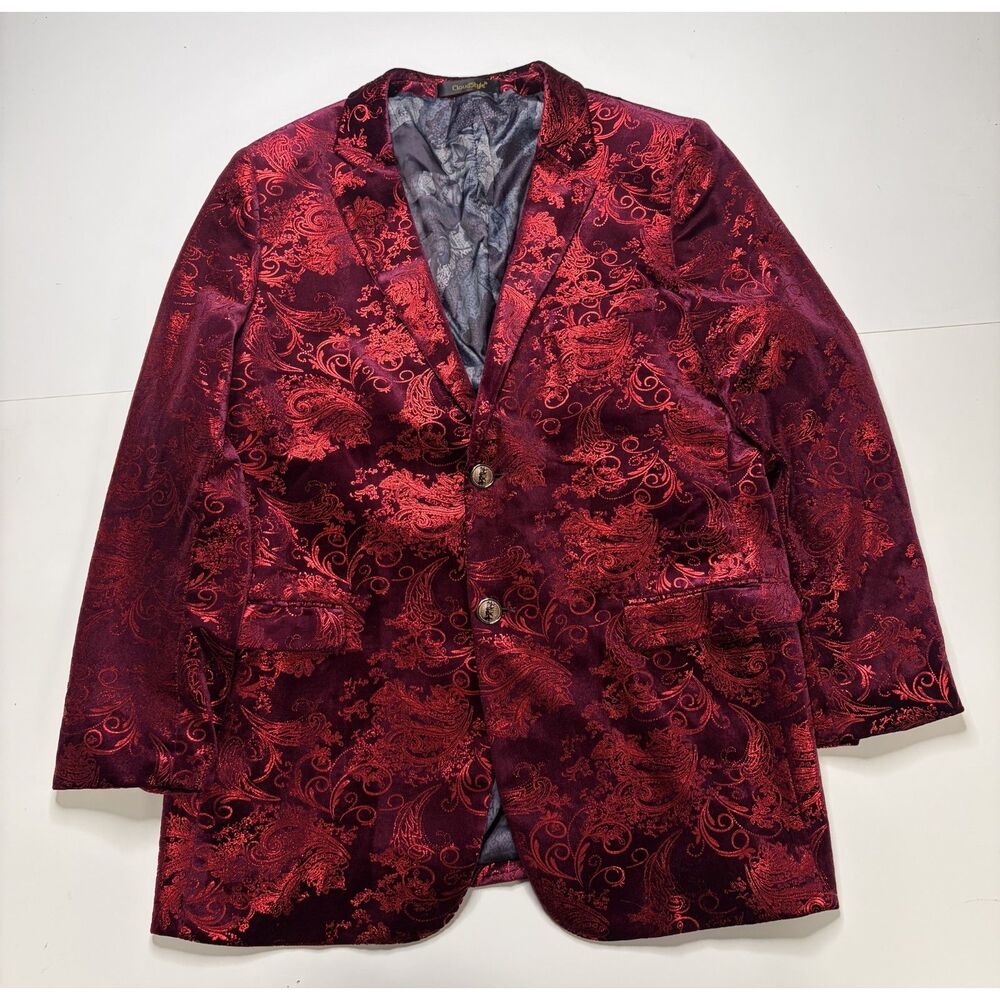 CloudStyle Red Embellished shiny Button Up Blazer Men's XXL